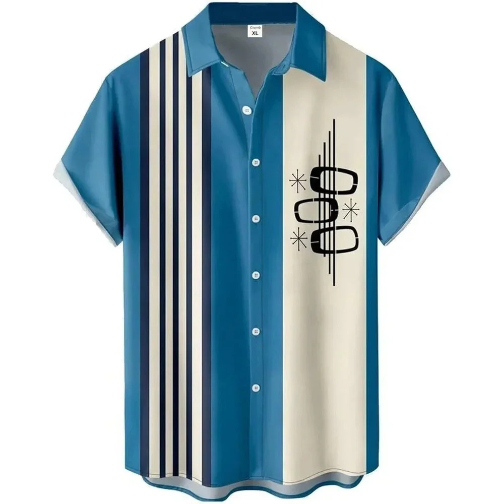 ❤️Men Blue Print Short Sleeve  Hawaiian Fit Casual Button Down Beach Shirts